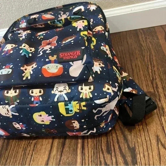 Loungefly Stranger Things Chibi Characters All Over Print Backpack Blue - Picture 4 of 16